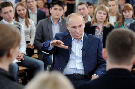 Vladimir Putin speaking to group of students