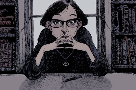 Woman at desk illustration