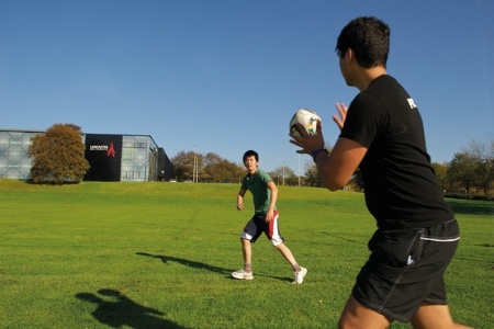 Rugby players practising