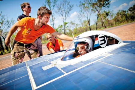Speed racer in cockpit of solar car