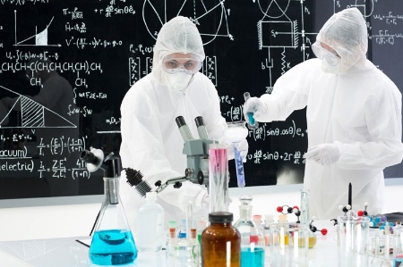 Scientists at work in laboratory
