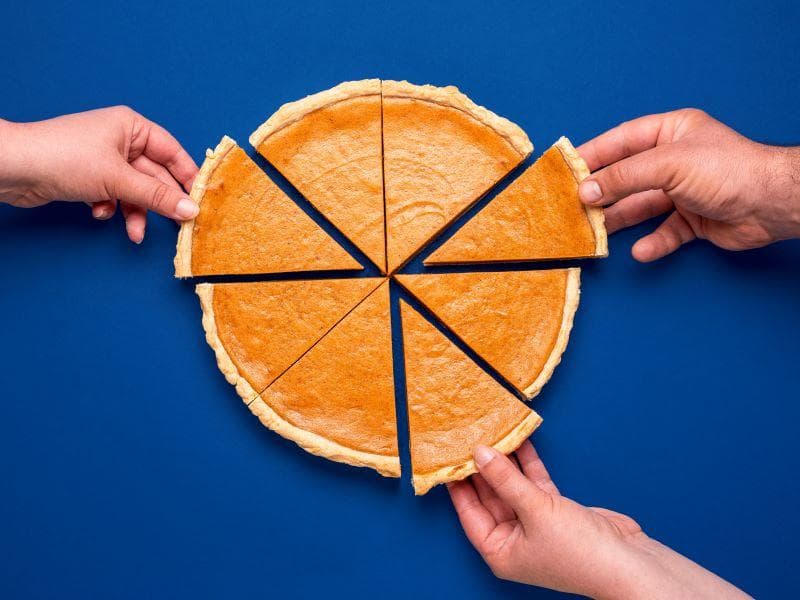 People evenly sharing out a pie
