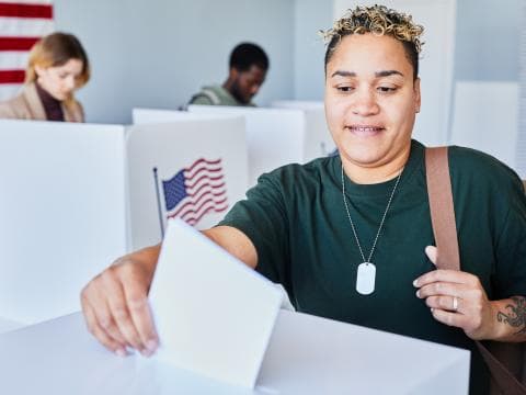 Woman casting a vote in a US election