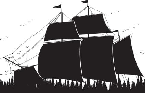 A graphic of a colonial ship
