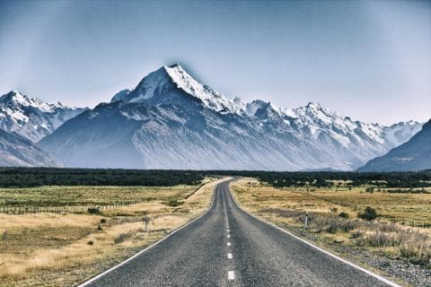 Road towards Aoraki mountain on South Island, New Zealand
