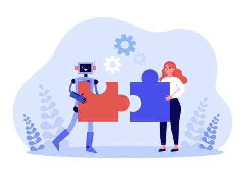 Cooperation and partnership between robot and human stock illustration