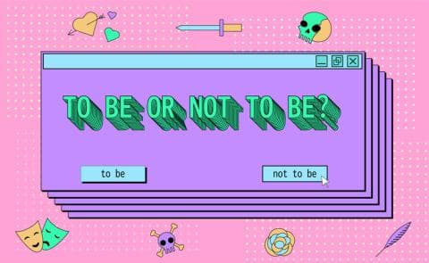 "To Be or Not to Be" on a pastel-coloured website interface