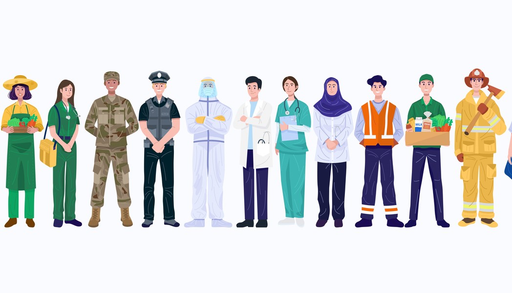 People from different professions, in relevant clothes