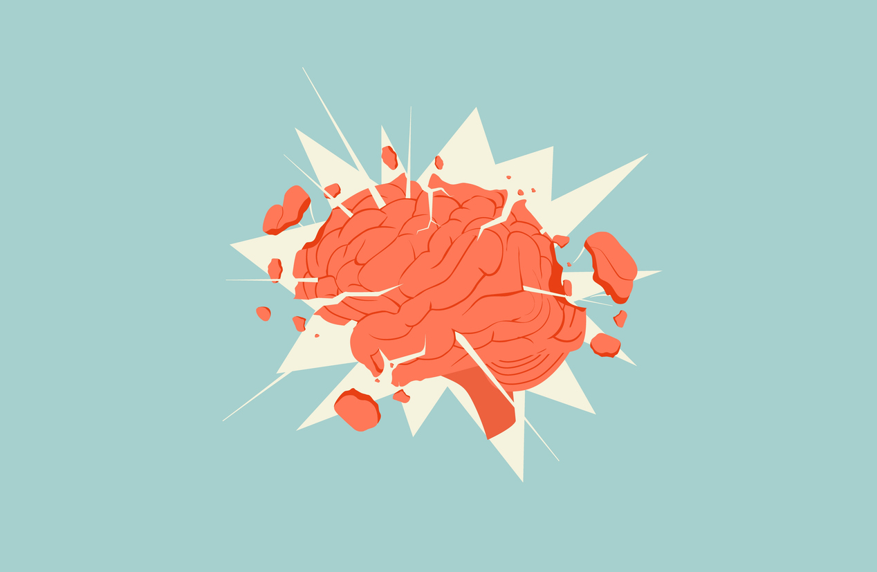 Drawing of a brain cracking into pieces