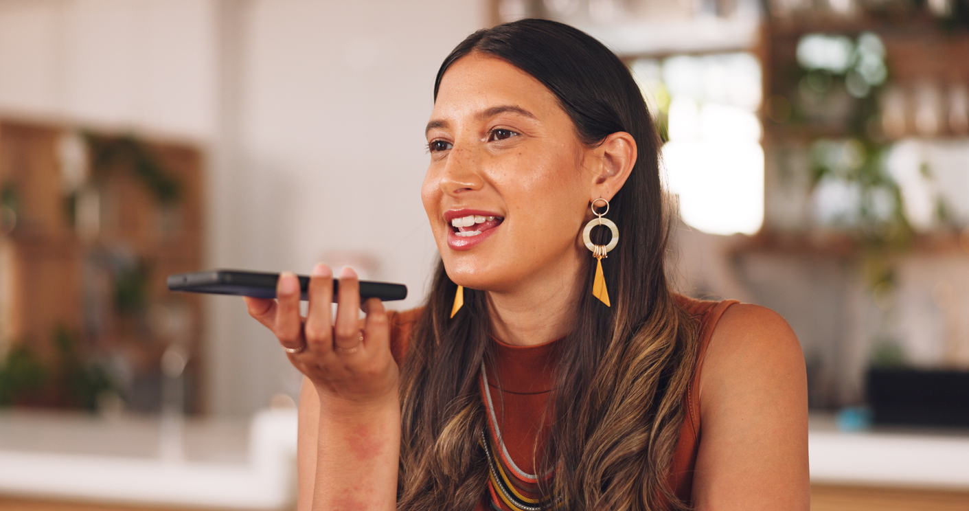 Woman speaking into microphone