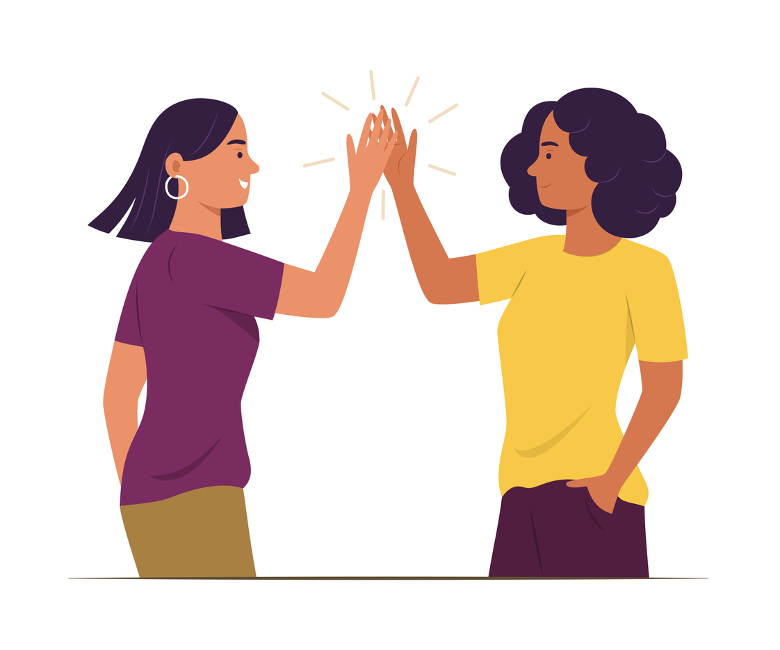 Drawing of two women giving each other a high five