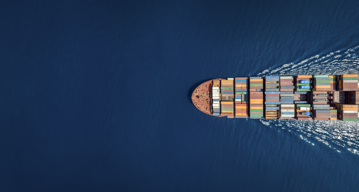 Container ship, viewed from above