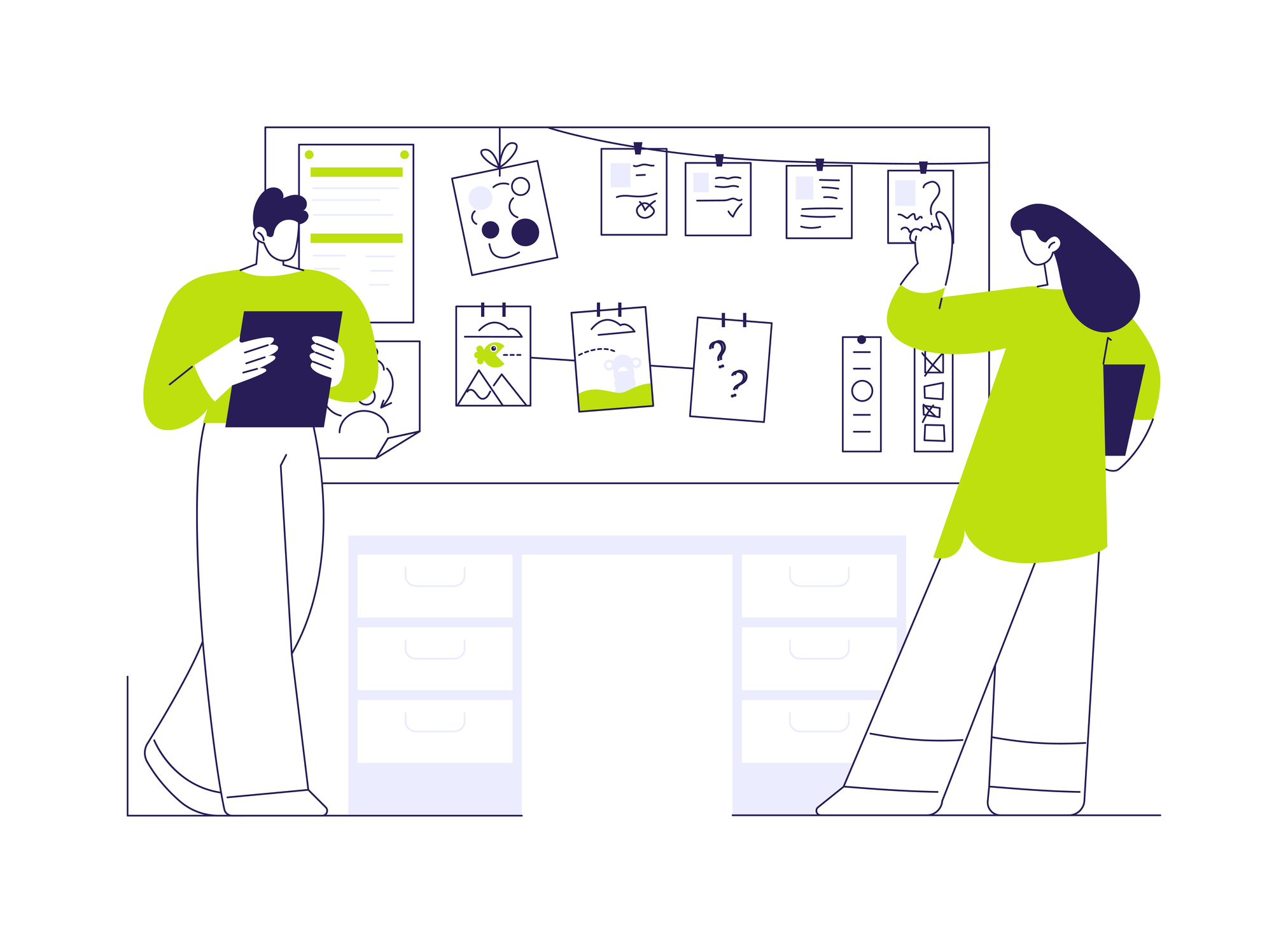 Illustration of two people storyboarding