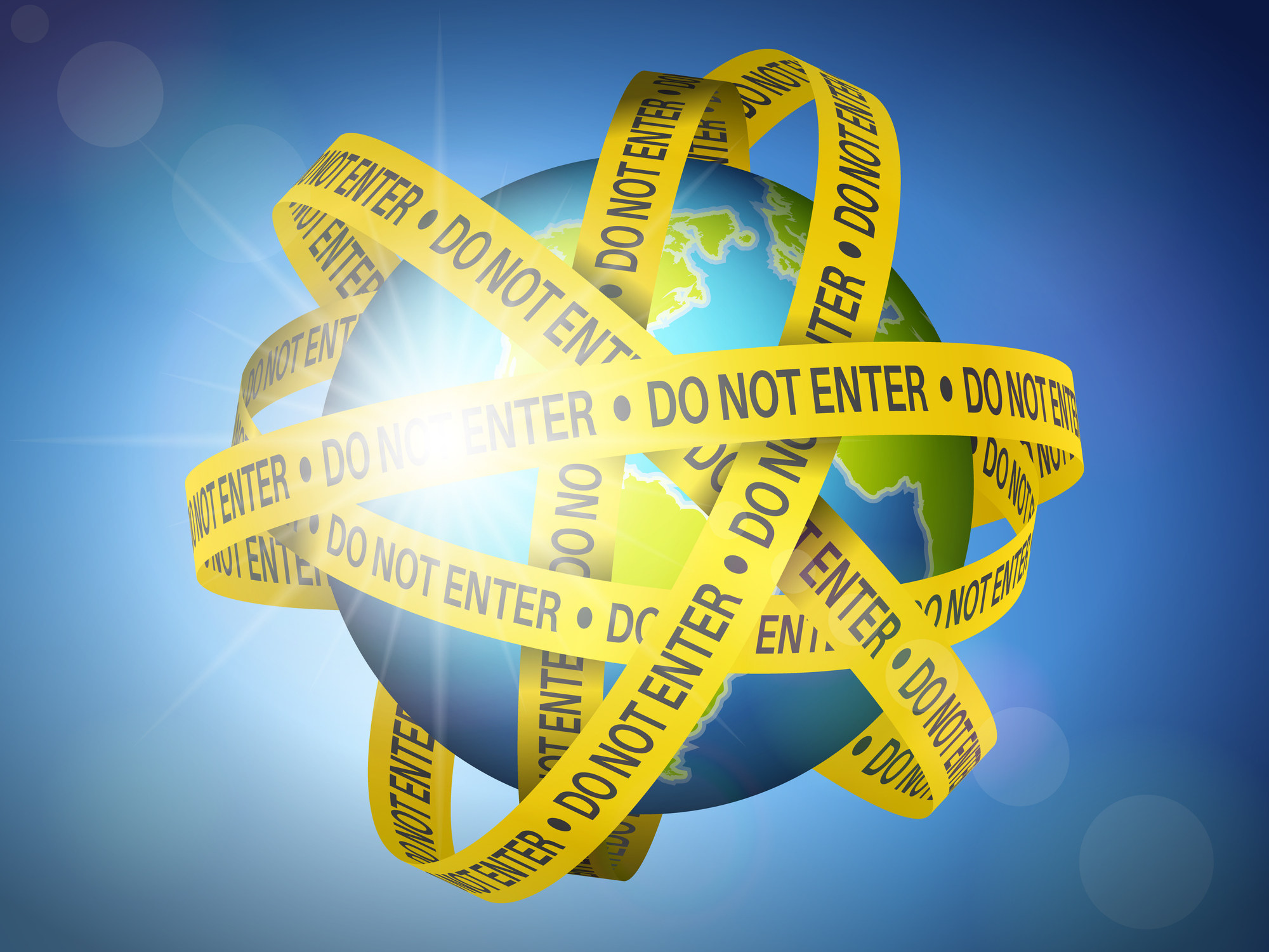 Earth, wrapped in 'Do not enter' police tape