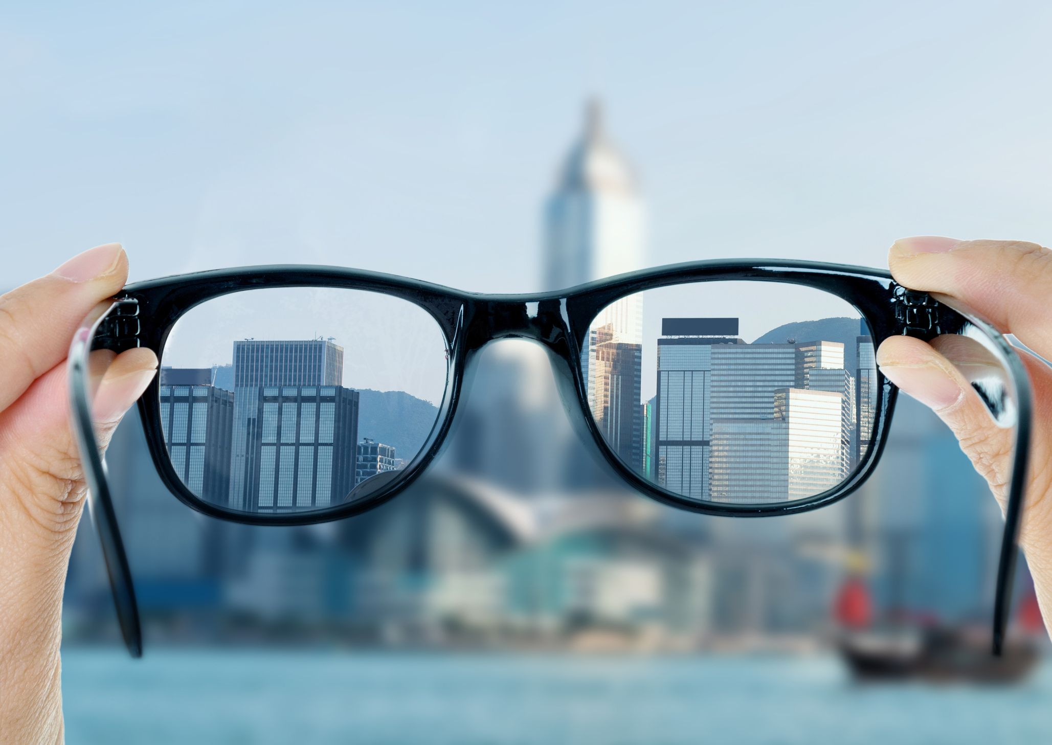 Blurry view seen clearly through glasses