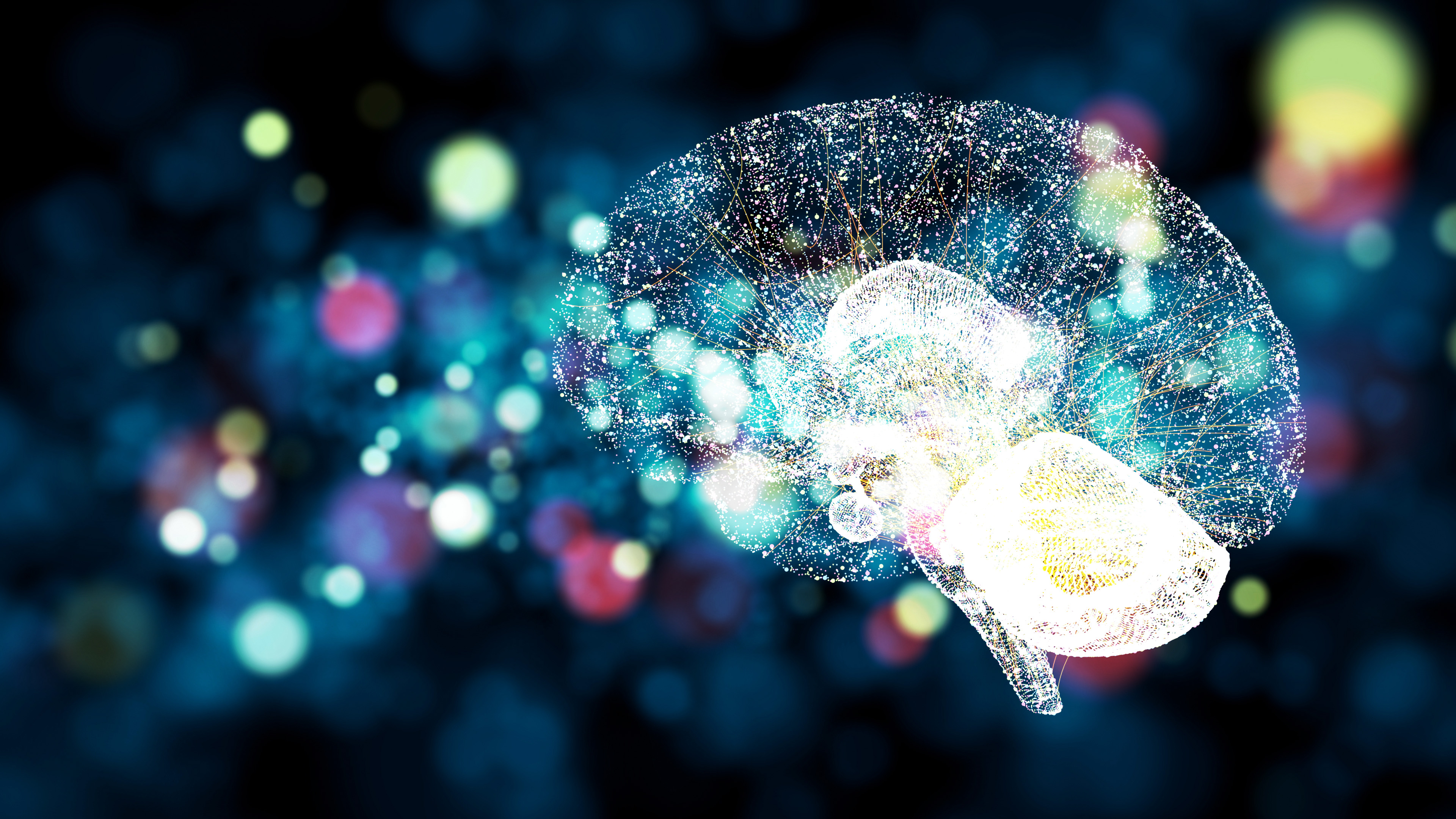 Illustration of a brain lit up with neural networks
