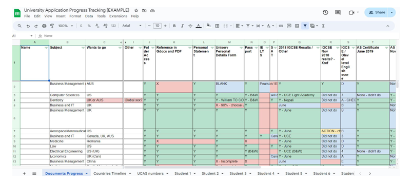 Feedback spreadsheet