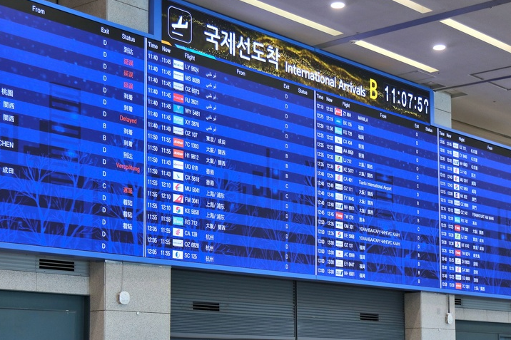 The arrivals board at Seoul Incheon Airport, symbolising internationalisation