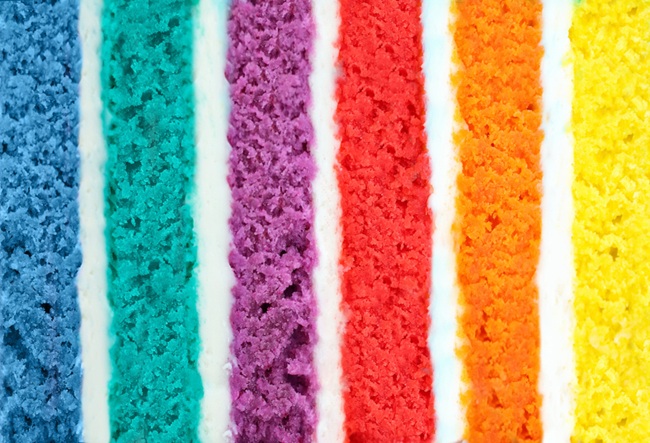 A cake with different coloured layers, symbolising metrics