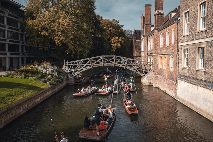 Punting on a crowded river in Cambridge, illustrating bullying and precarity