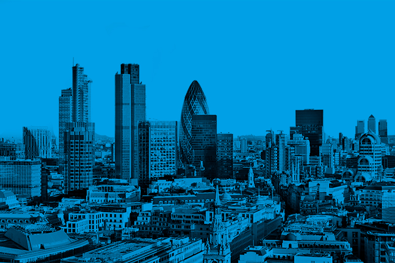 Skyline of the City of London, with blue tint. The new policy institute, the Finsbury Institute at City St George’s, University of London, will focus on the City of London