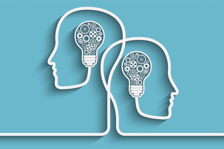 Heads with lightbulb brains (illustration)