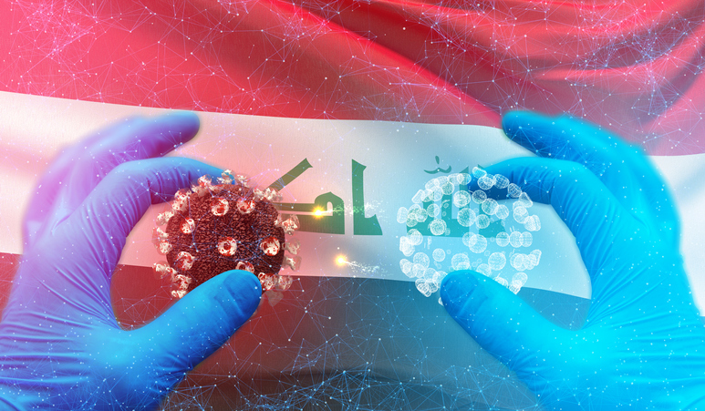 An iraqi flag and the coronavirus