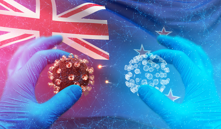 The coronavirus on a New Zealand flag