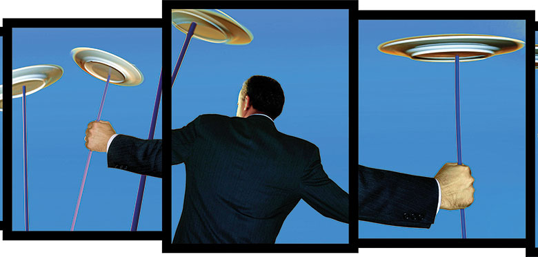 Illustration of man spinning plates