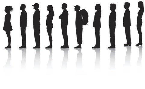 A queue in silhouette