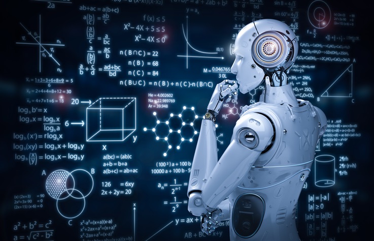 A robot looking at a blackboard