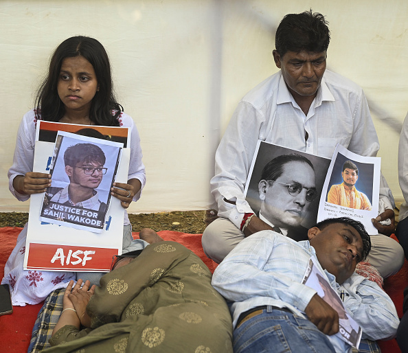 Ravindra and Sonali Wakode, parents of deceased IIT Bombay student Sahil Wakode, sit on an indefinite hunger strike on September 28