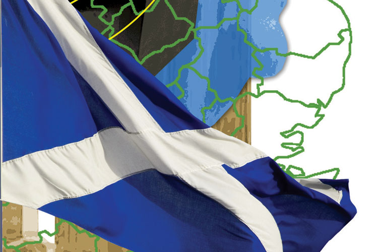 The European stars superimposed on the Scottish saltire