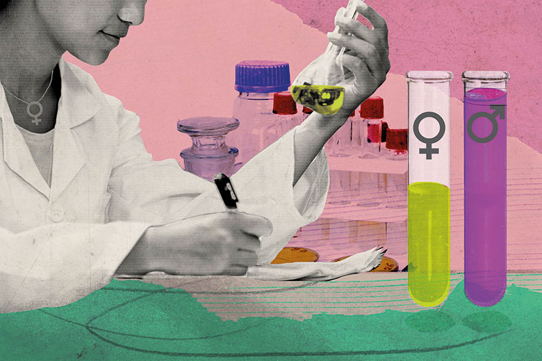 Illustration of scientist and test tubes