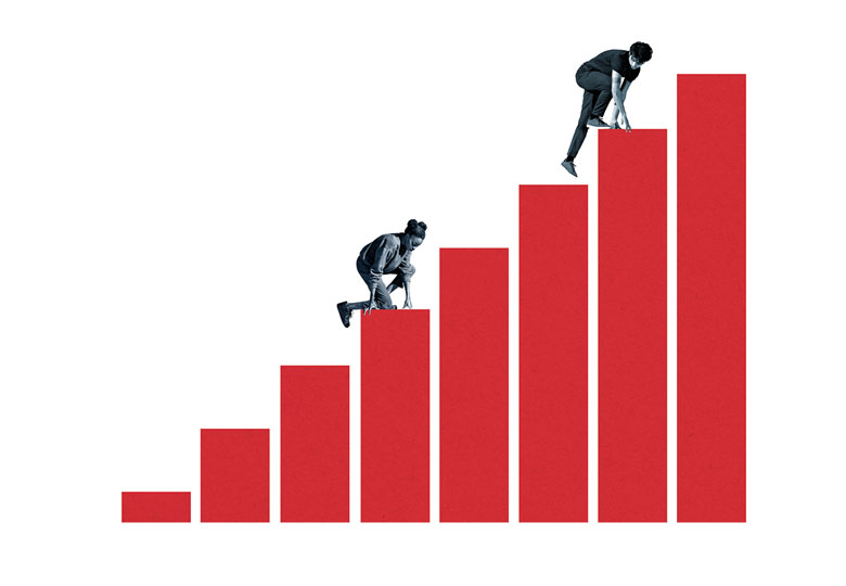 Two people climb up a graph