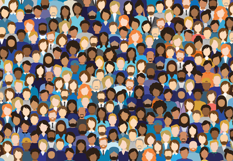 Illustration of a large crowd of people to illustrate UK HEIs must embrace the REF’s efforts to improve research culture
