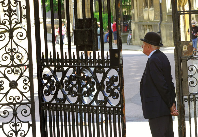 Doorman at Oxford University to illustrate Elites won’t fix inequality