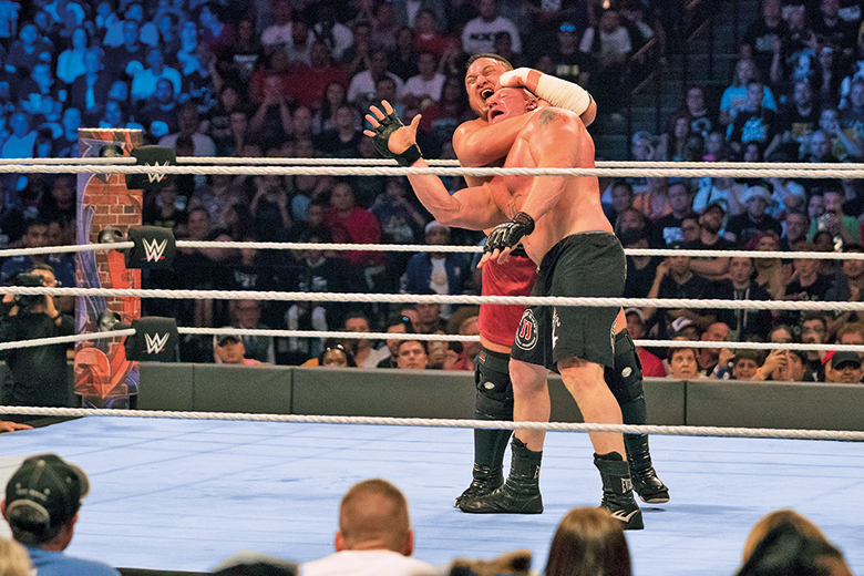 Brock Lesnar in action vs Samoa Joe during match at Barclays Center, Brooklyn, NY, in 2017
