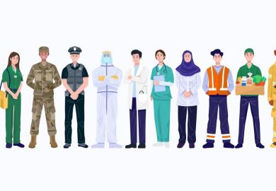 People from different professions, in relevant clothes