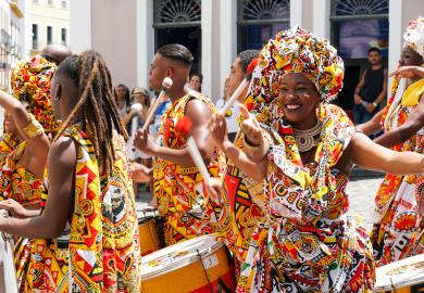 Dancers and drummers at carnival in Brazil