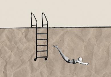 Woman diving into deep end of swimming pool 