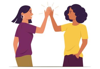 Drawing of two women giving each other a high five