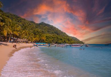 Sunset on a beach in Honduras