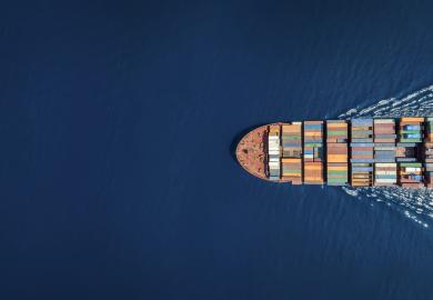 Container ship, viewed from above