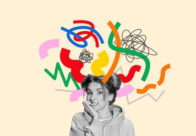 Anxious woman, with coloured swirls around her head