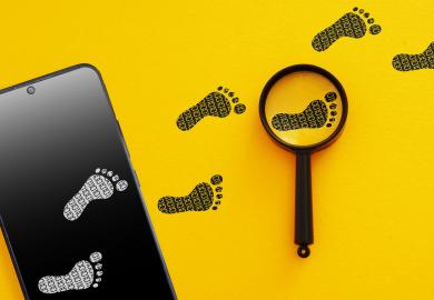 Footprints starting on a phone and then tracking off the page