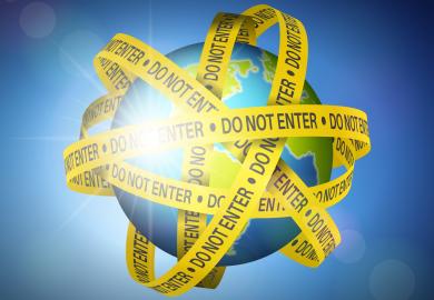 Earth, wrapped in 'Do not enter' police tape