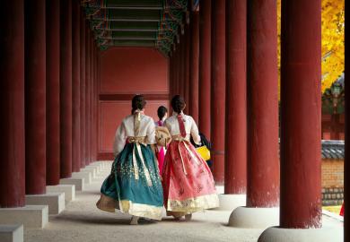 Women in traditional dress in Seoul, South Korea
