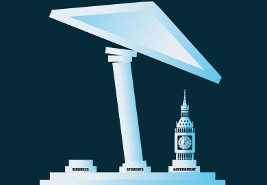 Illustration concept Slanted roof column and Big Ben to illustrate Can England’s funding system be fixed?