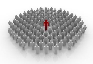 Illustration of a powerful person in the middle of a crowd